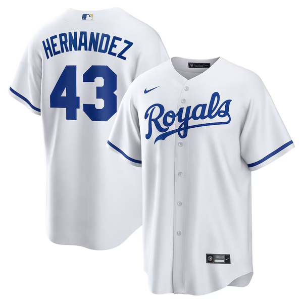 Men's Kansas City Royals Carlos Hern¨¢ndez #43 White Home Replica Player Jersey