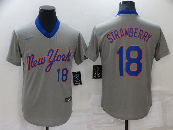 Men's New York Mets Darryl Strawberry #18 Gray Replica Player Jersey