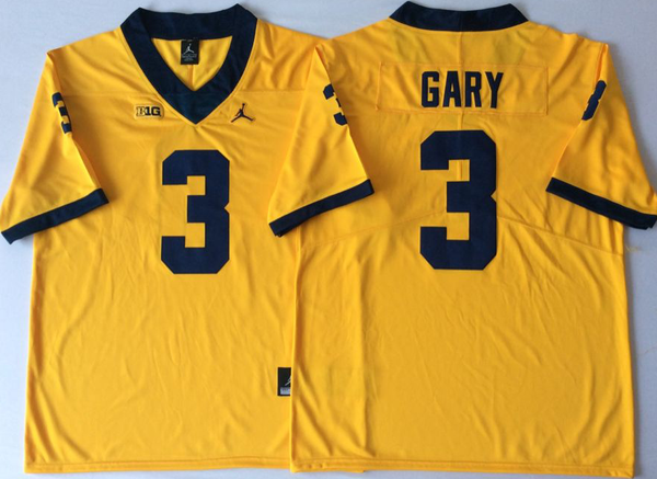 Men's Michigan Wolverines Rashan Gary #3 Yellow Alumni Player Game Jersey