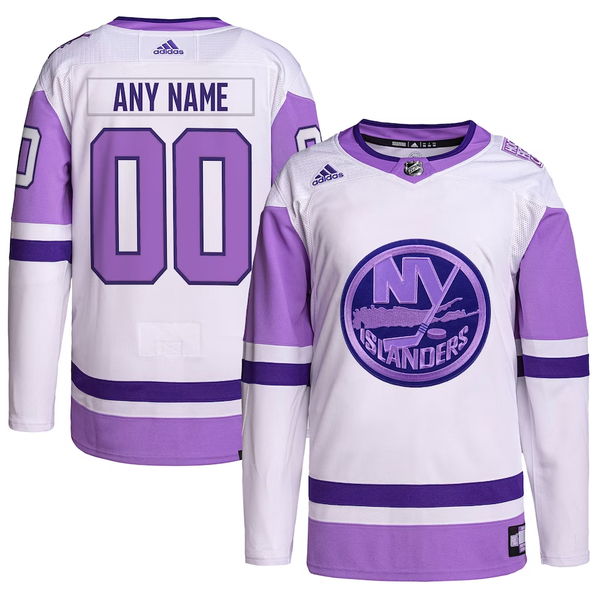 Men's New York Islanders White/Purple Custom Player Gamer Jersey