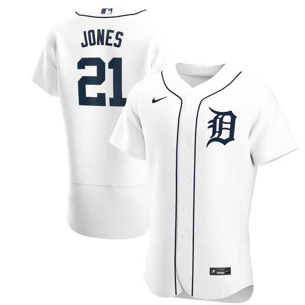 Men's Detroit Tigers Jacoby Jones #21 White Home Authentic Player Jersey