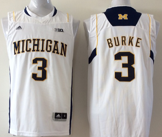 Men's Michigan Wolverines Trey Burke #3 White Team Replica Basketball Jersey