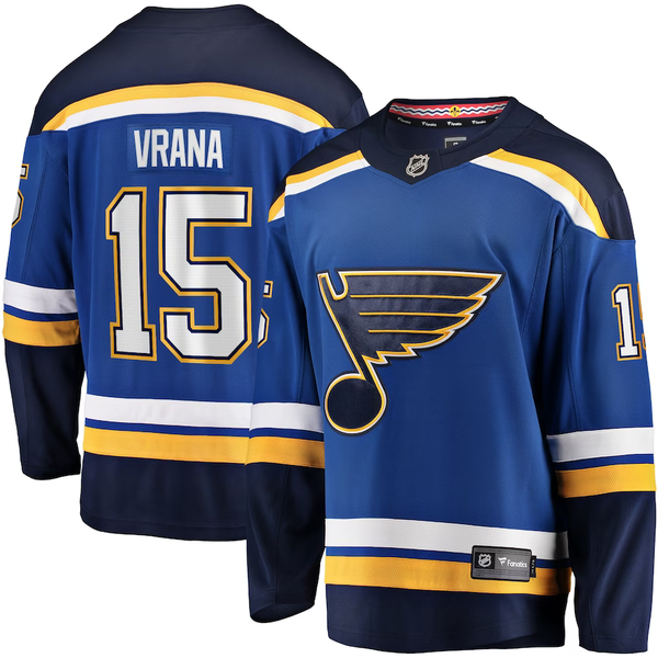 Men's St. Louis Blues Jakub Vrana #15 Blue Home Breakaway Jersey