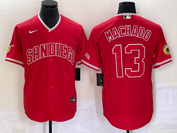 Men's San Diego Padres Manny Machado #13 Red Replica Player Jersey