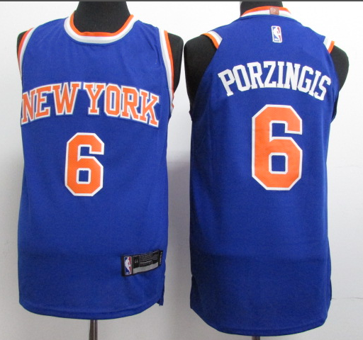 Men's New York Knicks Kristaps Porzingis #6 NBA Blue Swingman Jersey