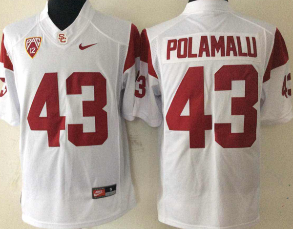 Men's USC Trojans Troy Polamalu #43 White Player Game Jersey