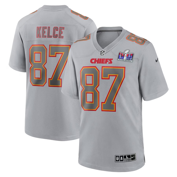 Men's Kansas City Chiefs Travis Kelce #87 Gray Super Bowl LVIII Atmosphere Fashion Game Jersey