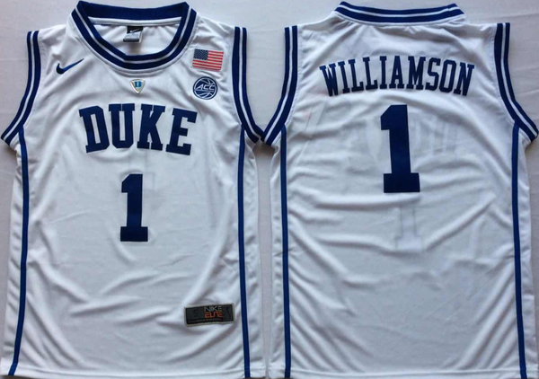 Men's Duke Blue Devils Zion Williamson #1 White Player Game Jersey