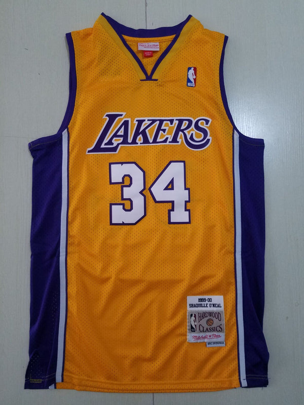 Men's Los Angeles Lakers Shaquille O'Neal #34 Yellow 1999-00 Classics Jersey