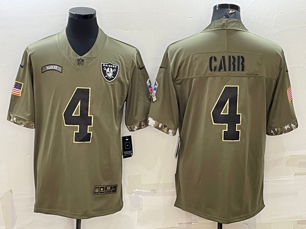 Men's Las Vegas Raiders Derek Carr #4 Olive 2022 Salute To Service Limited Jersey