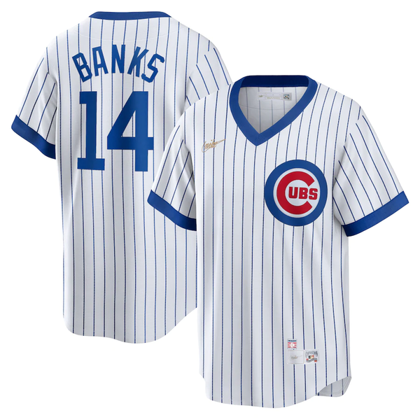 Men's Chicago Cubs Ernie Banks #14 White Home Cooperstown Collection Player Jersey