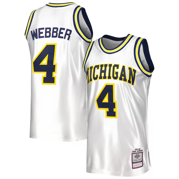 Men's Michigan Wolverines Chris Webber #4 White Team Replica Basketball Jersey