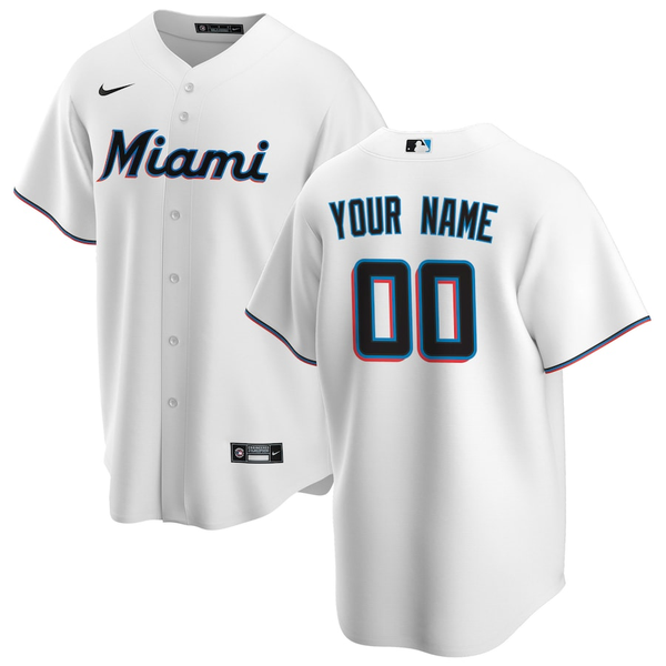 Men's Miami Marlins White Home Replica Custom Jersey