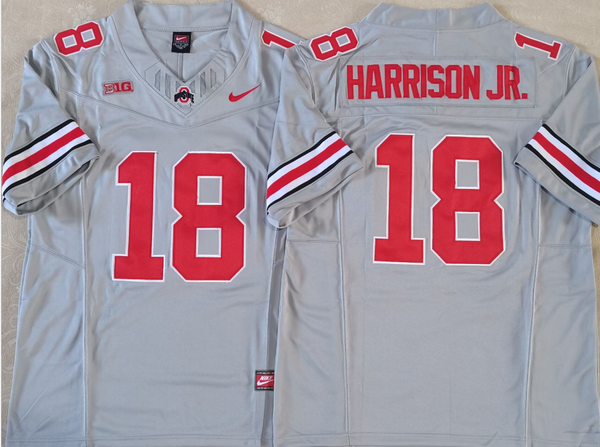 Men's Ohio State Buckeyes Marvin Harrison JR #18 Gray Player Game Jersey