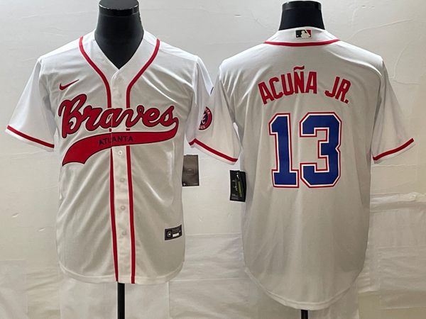 Men's Atlanta Braves Ronald Acuna Jr. #13 White Replica Player Jersey Joint Edition