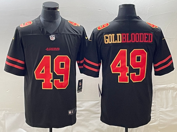 Men's San Francisco 49ers Gold Blooded #49 Black Game Jersey