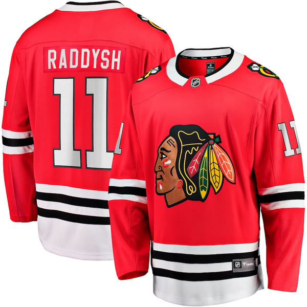 Men's Chicago Blackhawks Taylor Raddysh #11 Red Home Breakaway Jersey