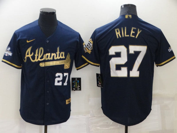 Men's Atlanta Braves Austin Riley #27 Navy Fashion Stitched Jersey