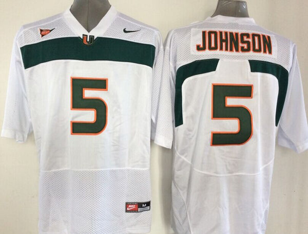 Men's Miami Hurricanes Andre Johnson #5 White Team Football Jersey