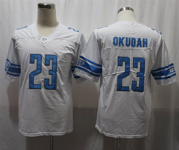 Men's Detroit Lions Jeff Okudah #23 White Game Jersey