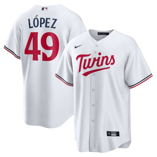 Men's Minnesota Twins Pablo L¨®pez #49 White Home Replica Player Jersey