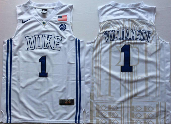 Men's Duke Blue Devils Zion Williamson #1 White Game Jersey