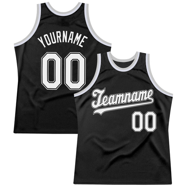 Custom Black White-Silver Gray Authentic Throwback Basketball Jersey