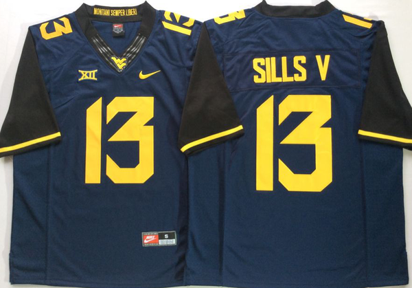 Men's West Virginia Mountaineers David Sills #13 Navy Player Game Jersey