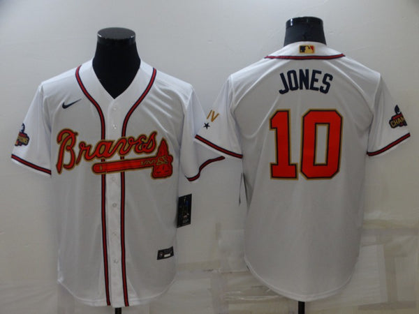 Men's Atlanta Braves Chipper Jones #10 White Replica Jersey