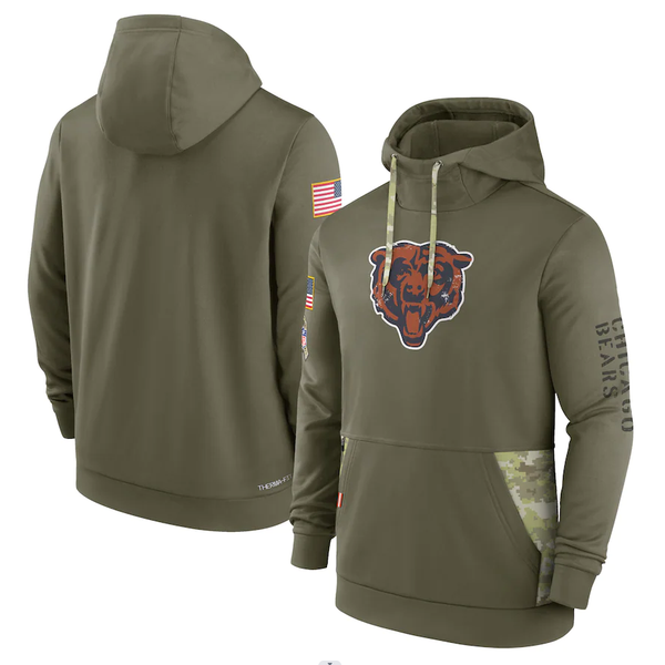 Men's Chicago Bears Olive 2022 Salute to Service Therma Performance Pullover Hoodie