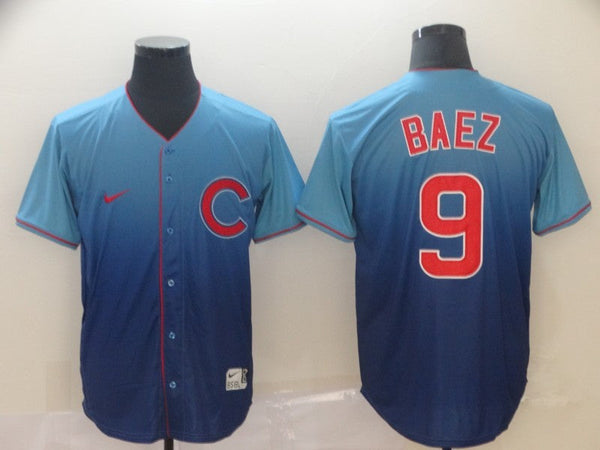 Men's Chicago Cubs Javier Baez #9 Blue Player Jersey