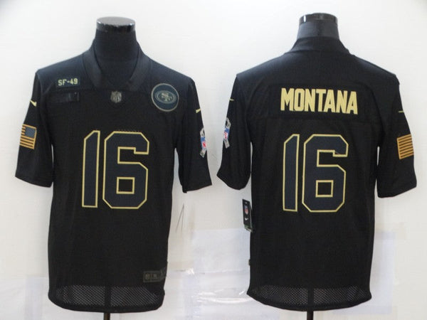 Men's San Francisco 49ers #16 Joe Montana Black Game Player Jersey