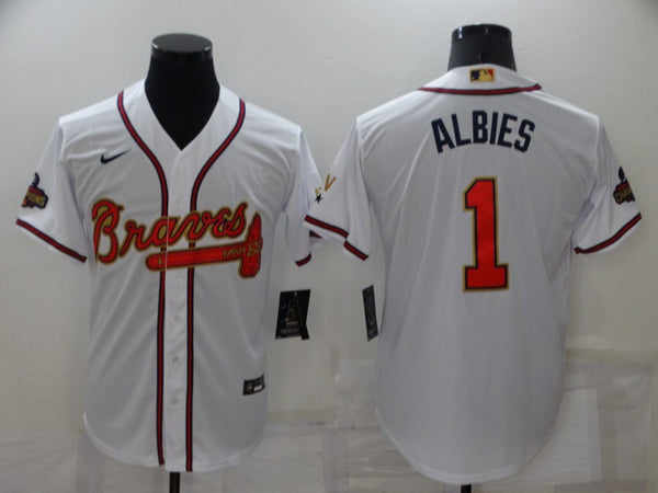 Men's Atlanta Braves Ozzie Albies #1 White Replica Game Jersey