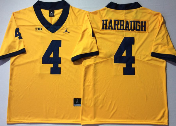 Men's Michigan Wolverines Jim Harbaugh #4 Yellow Alumni Player Game Jersey