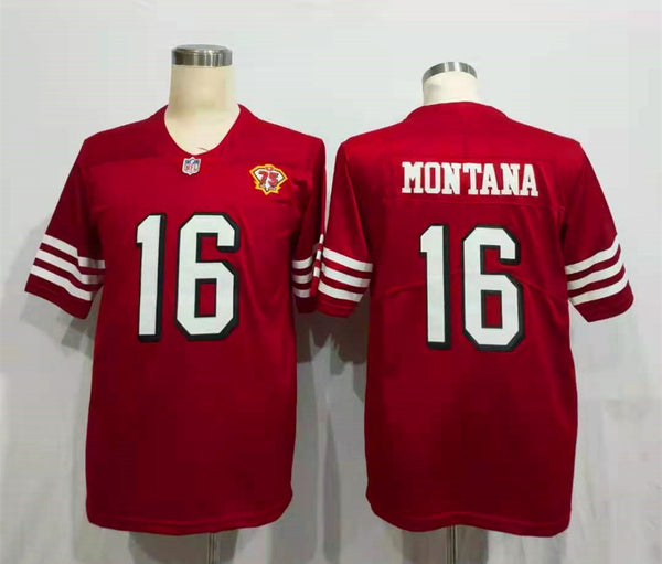 Men's San Francisco 49ers Joe Montana Red 75th Anniversary Game Player Jersey