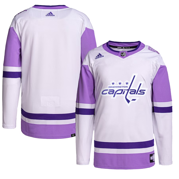 Men's Washington Capitals White/Purple Hockey Fights Cancer Primegreen Authentic Blank Jersey