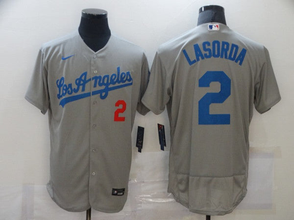 Men's Los Angeles Dodgers Tommy Lasorda #2 Gray Replica Baseball Jersey