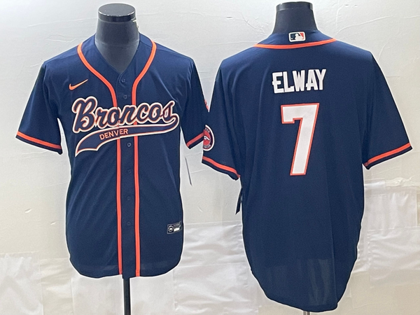 Men's Denver Broncos John Elway #7 Navy Game Jersey Joint Edition