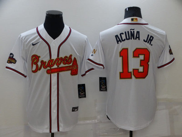 Men's Atlanta Braves Ronald Acu?a Jr. #13 White Replica Baseball Jersey