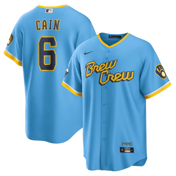 Men's Milwaukee Brewers Lorenzo Cain #6 Powder Blue 2022 City Connect Replica Player Jersey