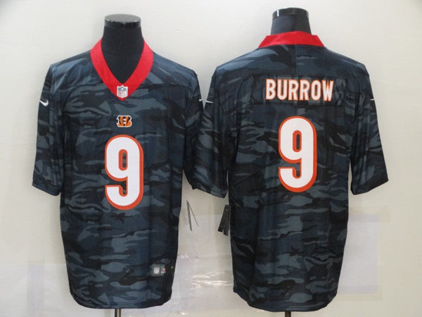 Men's Cincinnati Bengals Joe Burrow #9 Grey Camouflage Game Jersey