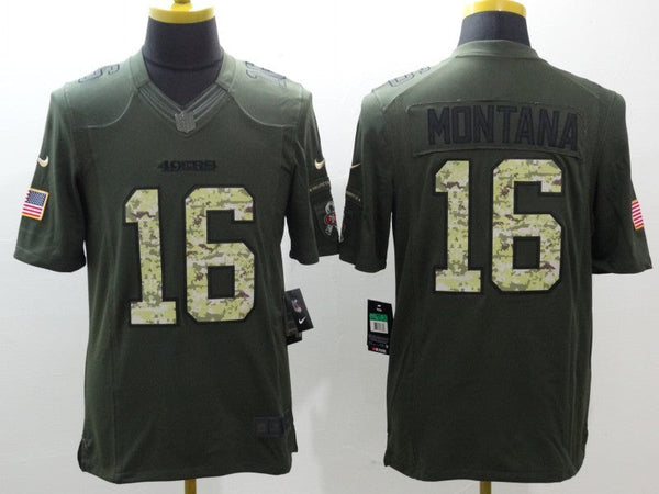 Men's San Francisco 49ers Joe Montana #16 Army Green Game Jersey