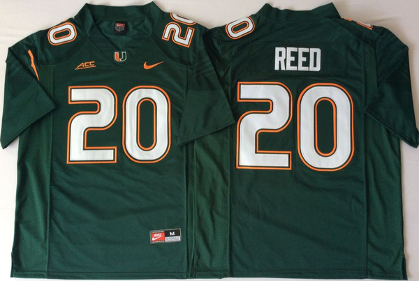 Men's Miami Hurricanes Ed Reed #20 Green Team Football game Jersey