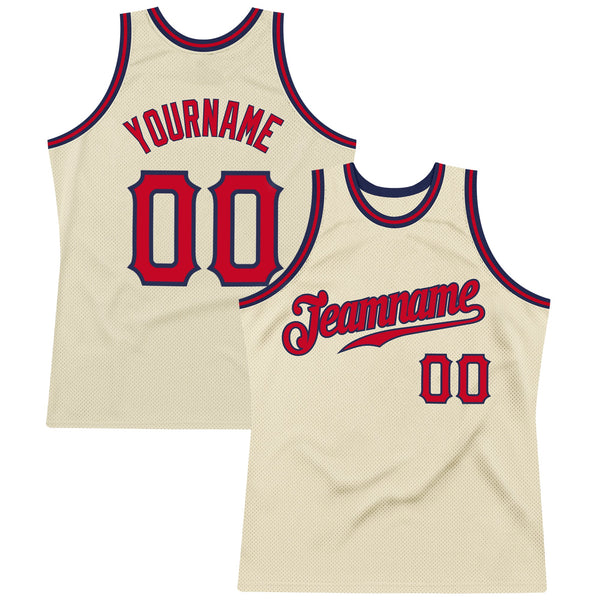 Custom Cream Red-Navy Authentic Throwback Basketball Jersey