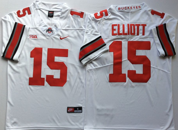 Men's Ohio State Buckeyes Ezekiel Elliott #15 White Player Game Jersey