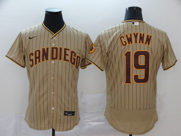 Men's San Diego Padres Tony Gwynn #19 Khaki Stitched Jersey