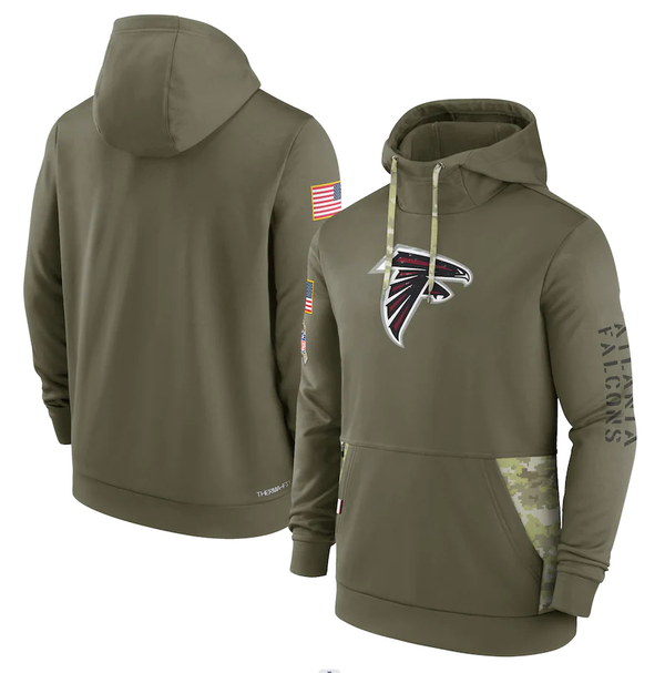 Men's Atlanta Falcons Olive 2022 Salute to Service Therma Performance Pullover Hoodie