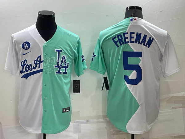 Men's Los Angeles Dodgers Freddie Freeman #5 White/Green Replica Baseball Jersey