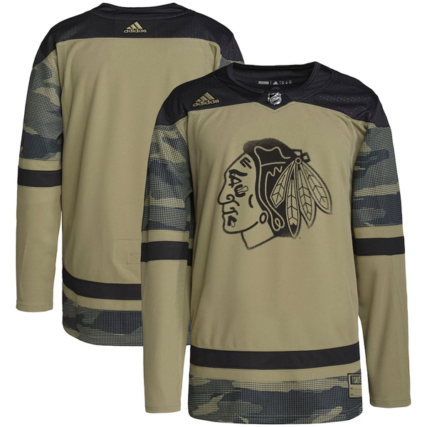 Men's Chicago Blackhawks Camo Military Appreciation Team Authentic Practice Blank Jersey