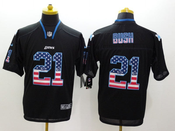 Men's Detroit Lions Reggie Bush #21 Black Game Player Jersey